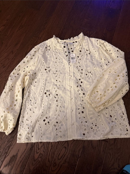 Forgotten Grace Tops - Women's Cream Eyelet Button-Front Blouse